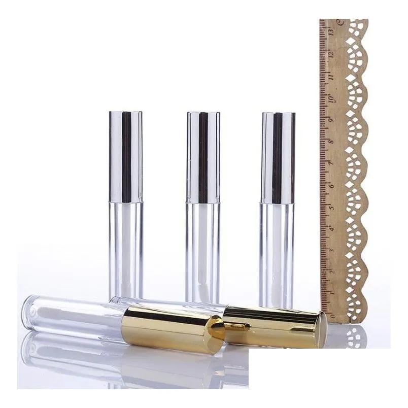 wholesale 10ml mini round lip gloss tube cosmetic package lips gloss bottle empty container with gold cap