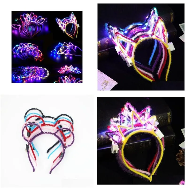 led light up cat rabbit mice ear horn crown headband adult kids party glowing flashing hairband hoop prom concet fans atmosphere props