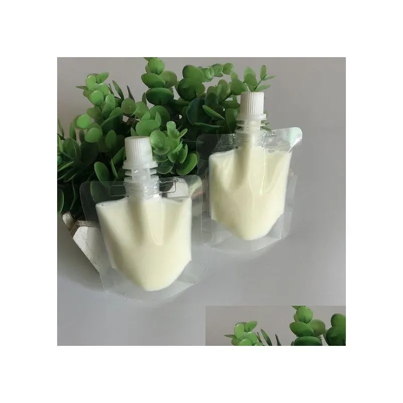 wholesale 50ml clear plastic stand up pouch with top spout doypack beverage drink liquid sample packaging pouch bag