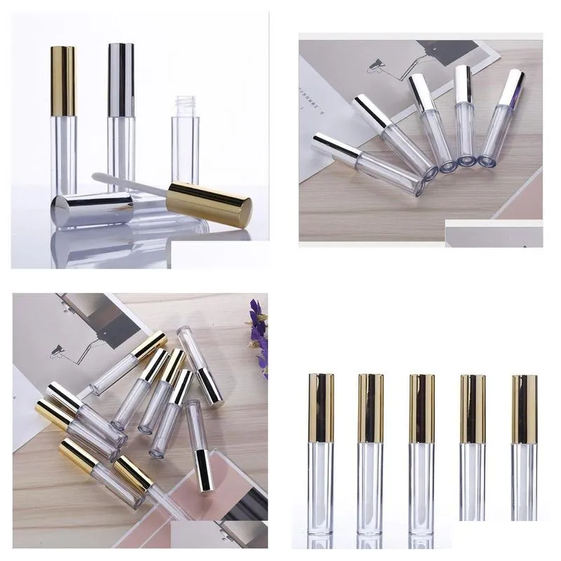 wholesale 10ml mini round lip gloss tube cosmetic package lips gloss bottle empty container with gold cap