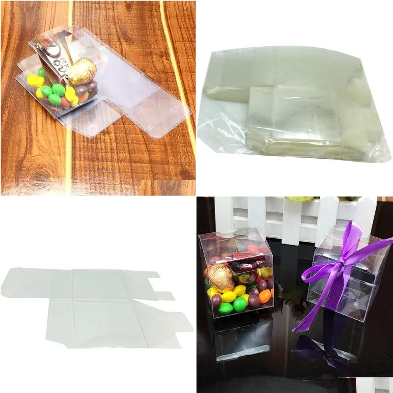 wholesale-50 pieces/lot clear pvc square wedding favor gift box transparent party candy bags wholesales