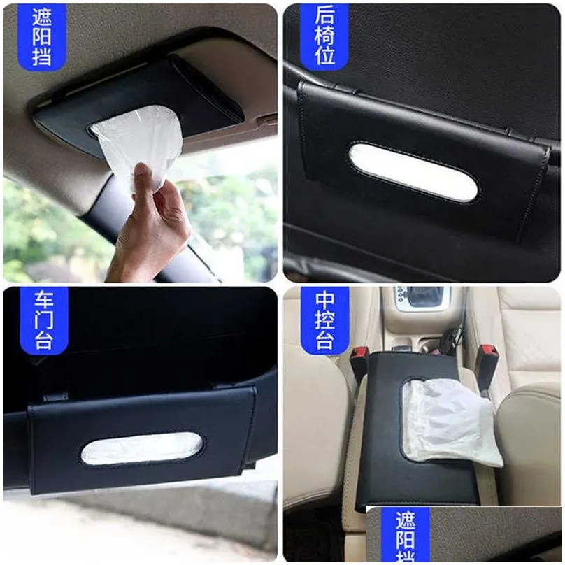 new car sunshade paper towel bag multi - function leather car hanging seat car carton tissue box shade paper car interior supplies