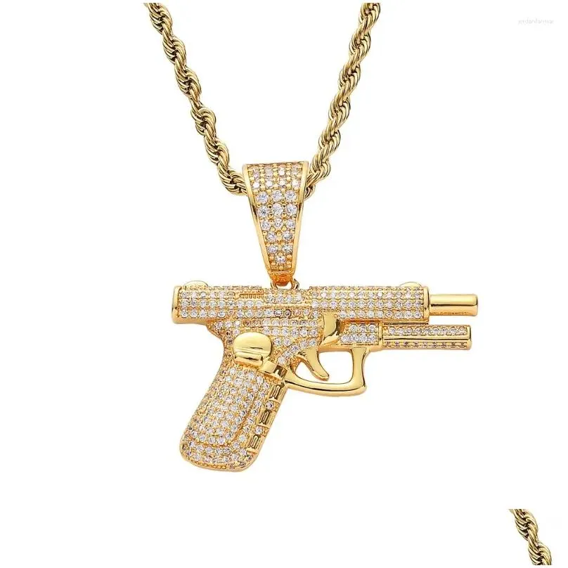 Pendant Necklaces Iced Out Cubic Zirconia Pistol Necklace Bling Fashion Exquisite Jewelry Personality Hip Hop Hine Gun For Men Drop D Dhthl