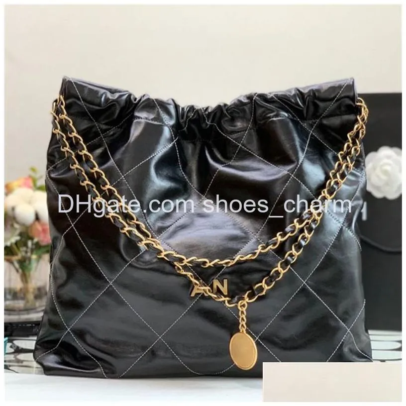 10a mirror quality luxury designers bag mini bucket bags 22 handbag 35cm shopping bag calfskin quilted tote black purse womens shoulder silver chain bag with