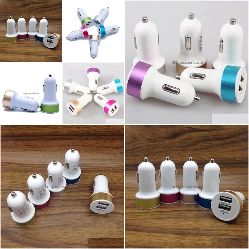 dual usb ports 2.1a metal car  colorful micro usb car plug usb adapter