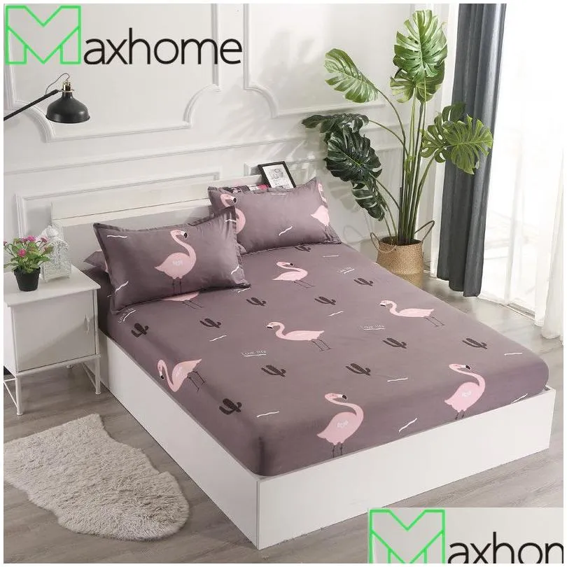 1pcs fitted sheet with elastic band deep 25cm printed bedding linens flamingo mattress pad cover full queen king size