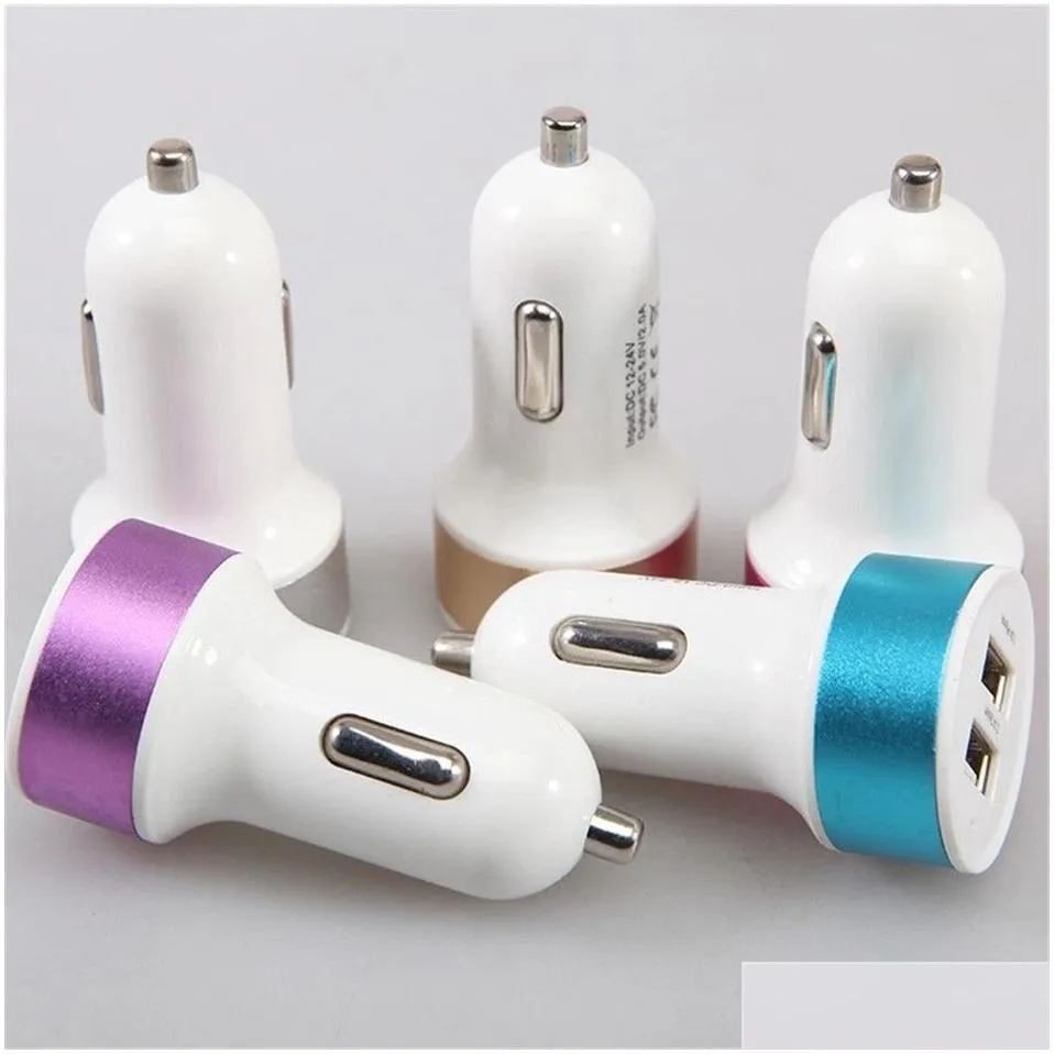 dual usb ports 2.1a metal car  colorful micro usb car plug usb adapter