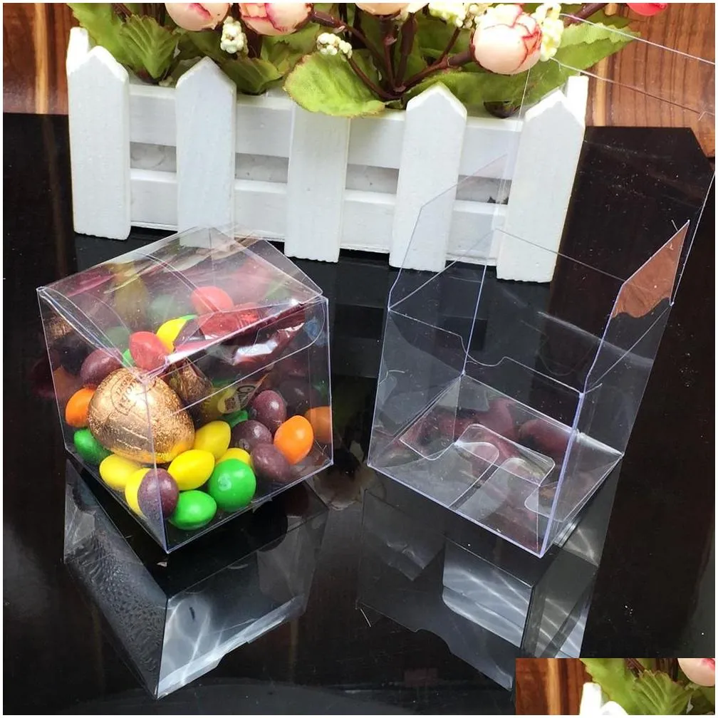 wholesale-50 pieces/lot clear pvc square wedding favor gift box transparent party candy bags wholesales
