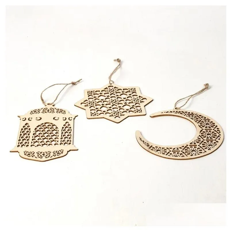 ramadan wooden decor eid mubarak muslim ramada-n party moon star plate hollow pendant islamic festival