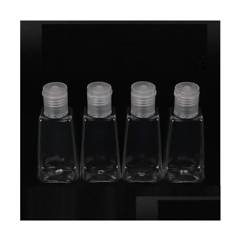 wholesale 30ml empty hand sanitizer pet plastic bottle with flip cap trapezoid shape bottles for makeup remover disinfectant liquid