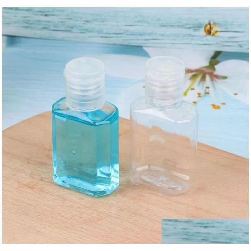 wholesale 30ml hand sanitizer pet plastic bottle with flip top cap clear square shape bottles for cosmetics