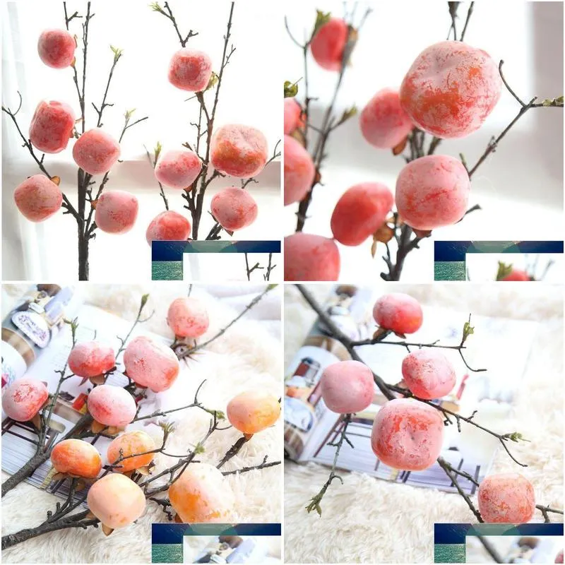 artificial flower berry fruit dried persimmon rose for christmas home wedding decoration diy flower wall fake flowers wholesale1