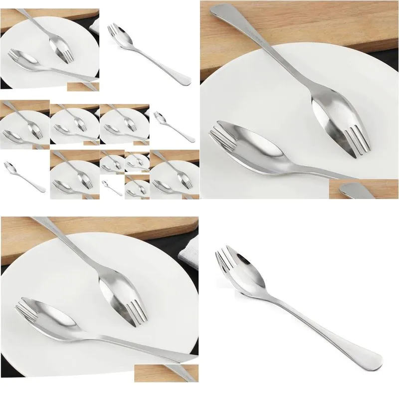 stainless steel spork for noodle eating multifuntional salad fork spoons dessert fruit spoon kitchen tableware
