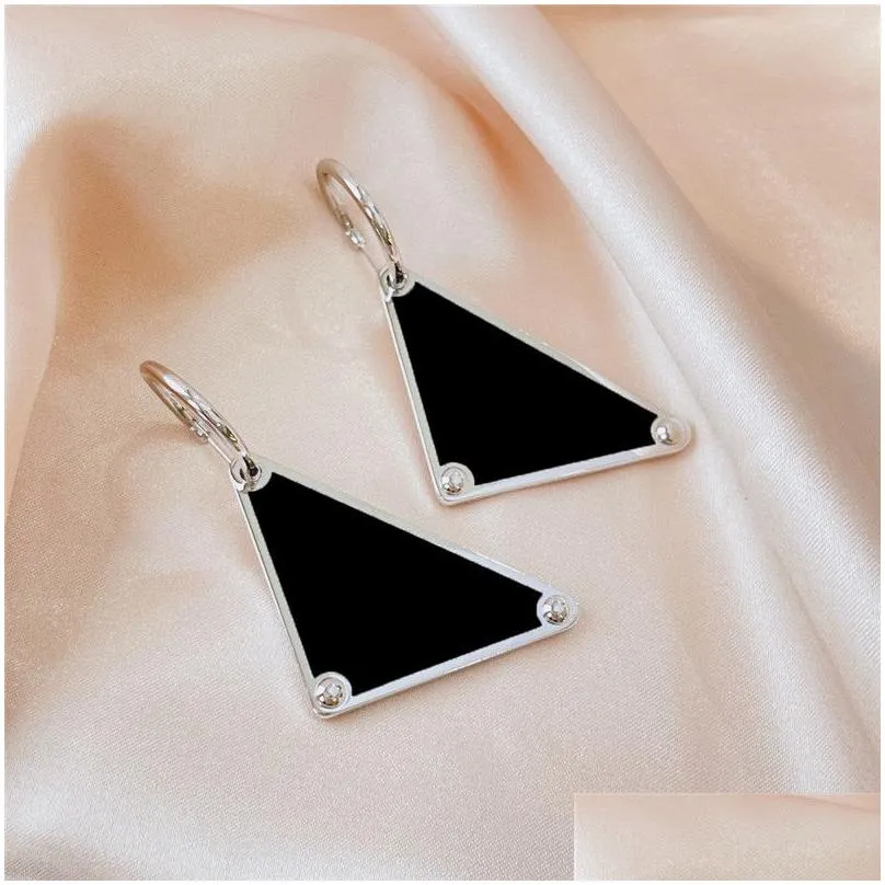 Bracelet, Earrings & Necklace Chic Triangle Letter Necklace Designer Tassel Chain Earrings Women Hip Hop Triangles Eardrops With Stam Dhl4Q