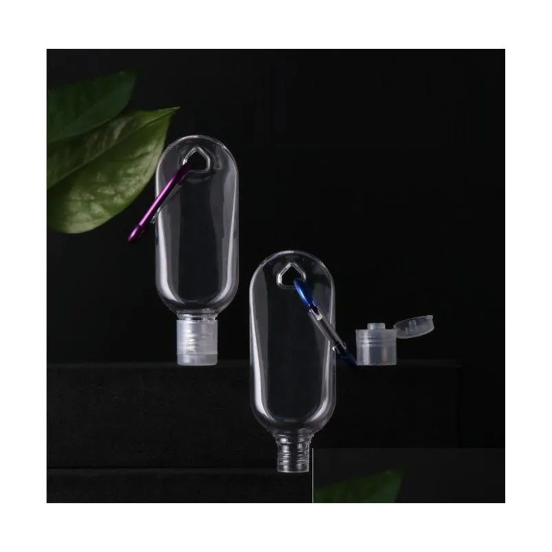 wholesale 30ml hand sanitizer bottle for disinfectant liquid flip top cap with key ring hook transparent plastic bottle