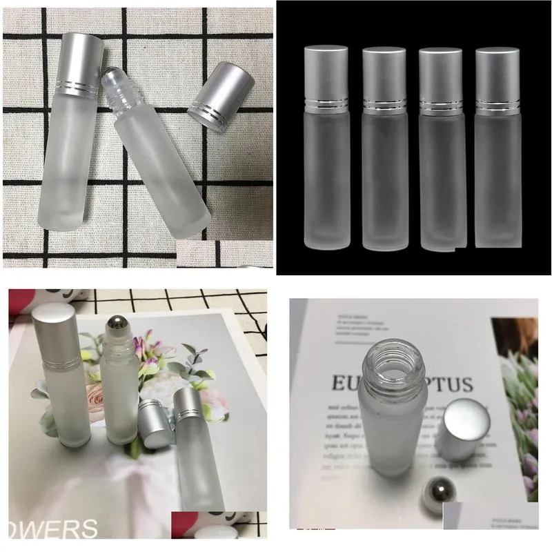 wholesale 10ml elegant frost glass roll on essential oils perfume bottles with stainless steel roller ball 