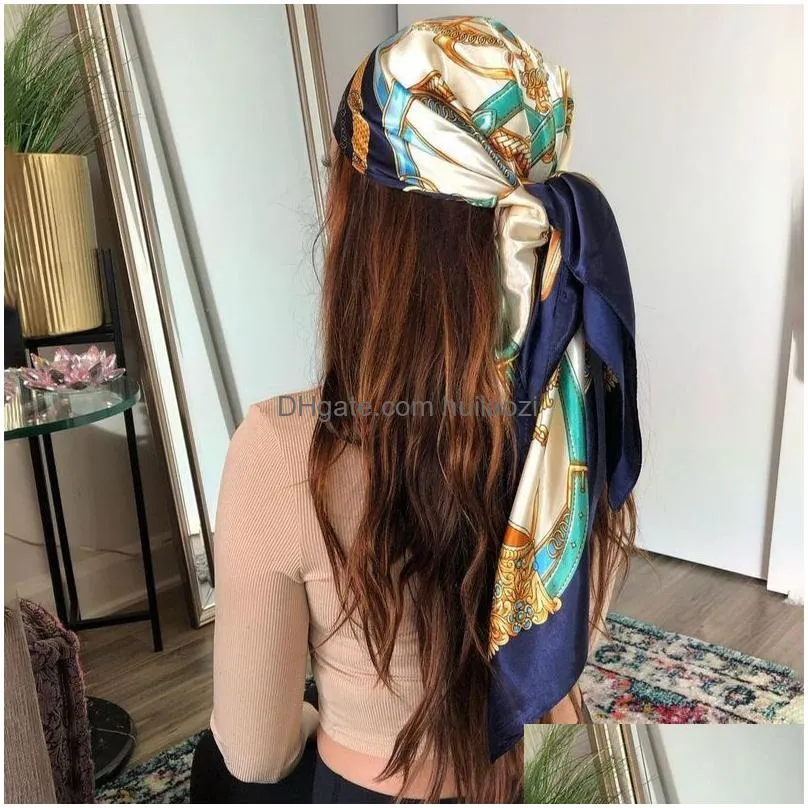 satin scarf for hair designer luxury brand kerchief neck silk head scarves bandana ladies handkerchief 90x90cm headscarf 220628