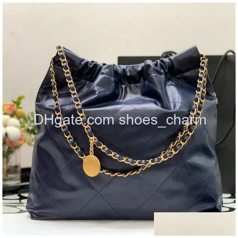 10a mirror quality luxury designers bag mini bucket bags 22 handbag 35cm shopping bag calfskin quilted tote black purse womens shoulder silver chain bag with