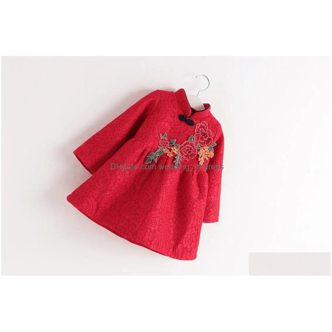 chinese style girl dress year baby girls clothes cute red embroidery dress kids floral princess dress children clothing top