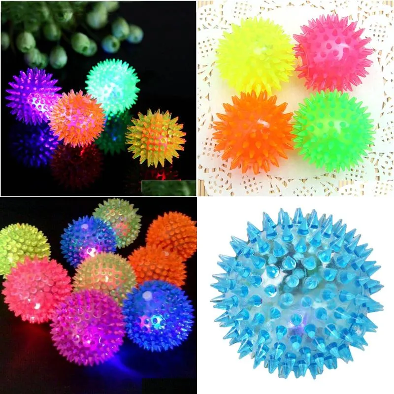 1pc flashing light puppy dog cat pet hedgehog rubber ball bell sound ball fun play toy led light squeaky chewing balls
