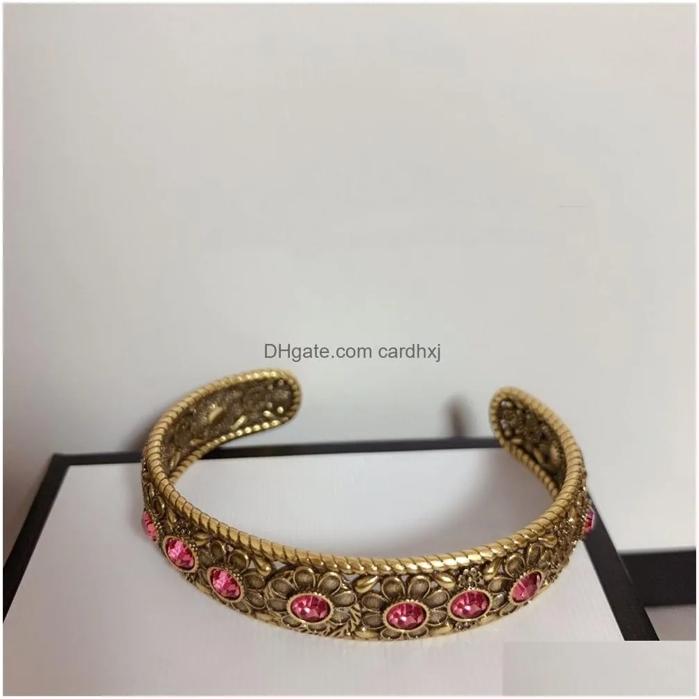 Bangle New Fashion Bangle Striped Flower Rhinestones Simple Uni Sier Plated Retro Bracelet Drop Delivery Jewelry Bracelets Dhgf5
