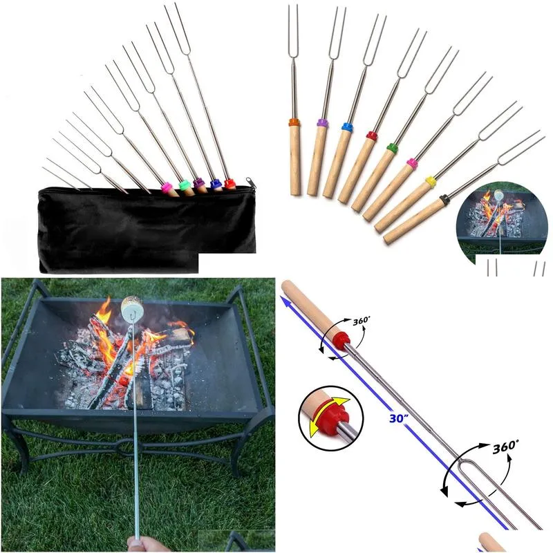 camping campfire marshmallow dog telescoping roasting fork sticks skewers bbq forks stainless steel random color