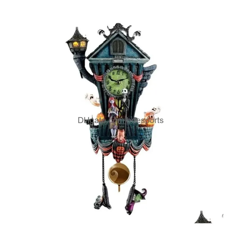 Other Home Decor Halloween Wall Clock Nightmare Cuckoo Tim Burton S The Night Mare Before Christmas Ornaments Pendum Jack Drop Delive Dhp5G