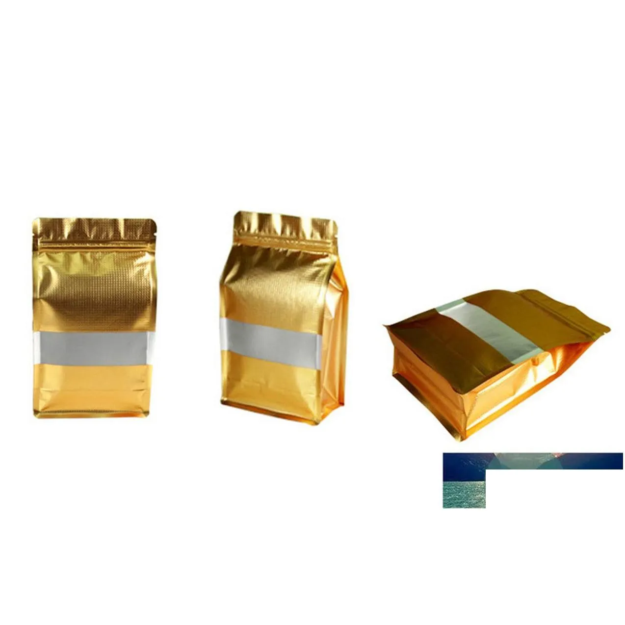 wholesale 50pcs gold aluminum foil window resealable bag embossed cereals biscuit sugar corn fruits nuts snack gifts packaging pouches factory price expert design