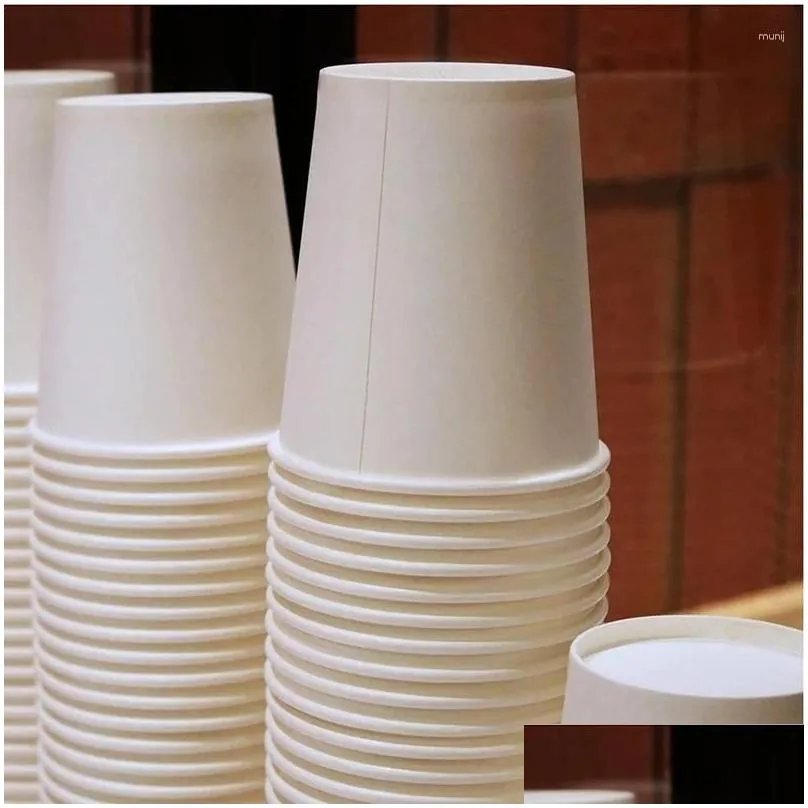 disposable cups straws paper for and cold drink (pack of 100 12oz) - soft durable coffee tea cup great office parties