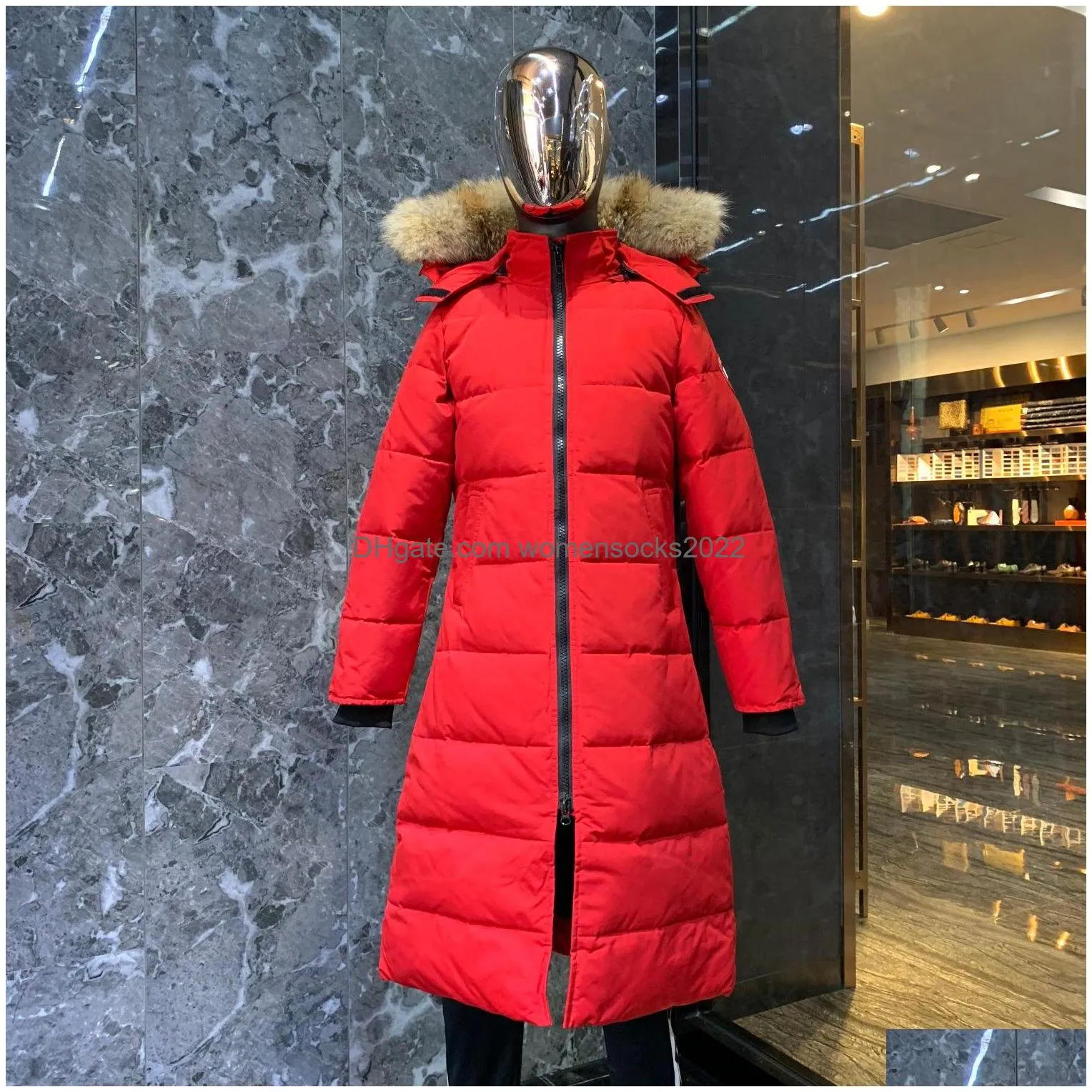 woman fur puffer coat fashion long parkas coats winter classic pattern down jackets designer womens puff jacket outerwear high quality