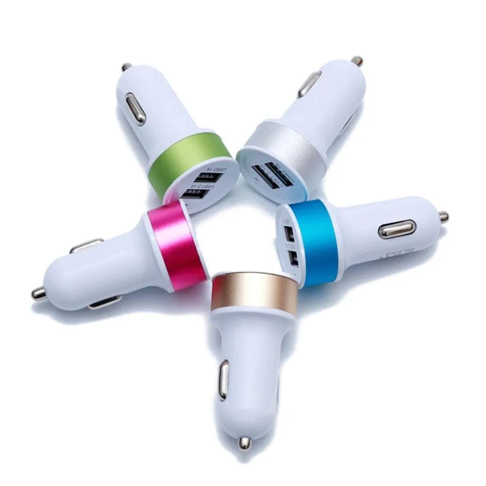 dual usb ports 2.1a metal car  colorful micro usb car plug usb adapter