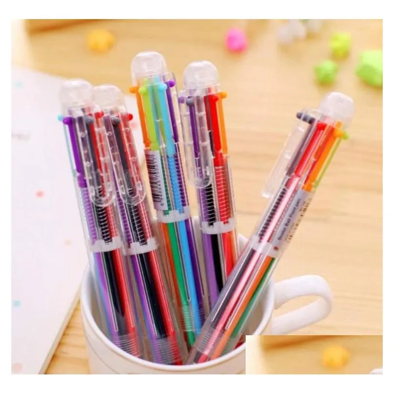 wholesale multicolor ballpoint pens 0.5mm 6-in-1 retractable writting instrument stationery student prizes transparent barrel for office school supplies festivel