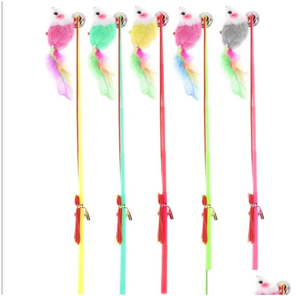 pets play fly over wand interactive cat toy feather bell furry mouse teaser stick for all breed sizes