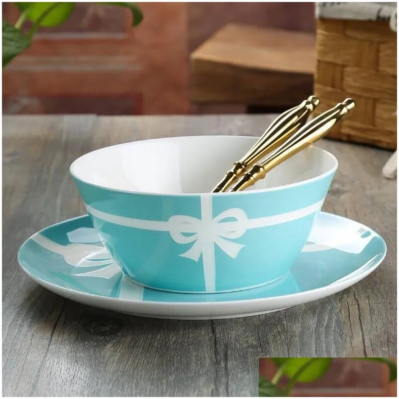 blue ceramic tableware 5.5 inch bowls disc breakfast bow bone china dessert bowl cereal salad bowl dinnerware good quality wedding