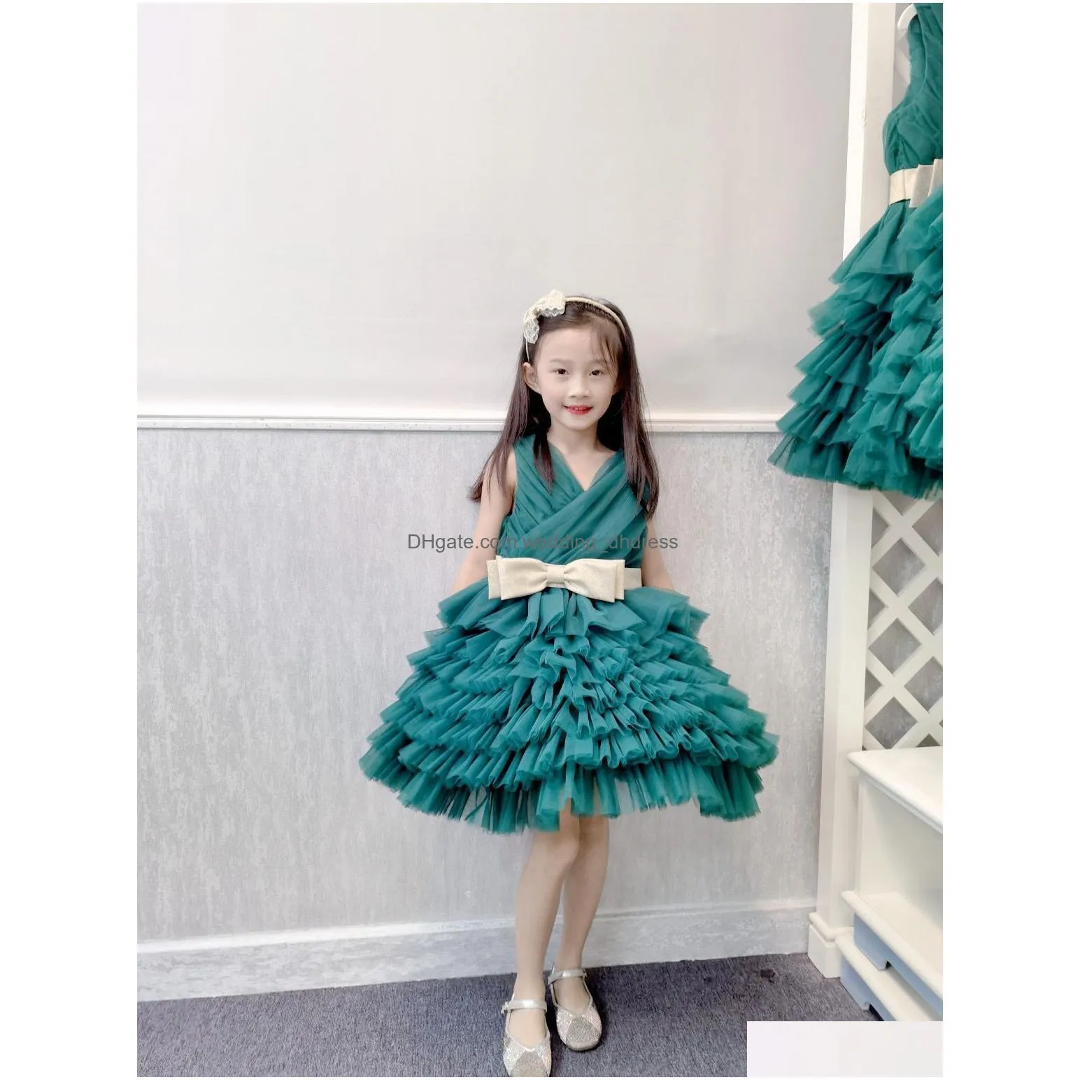 top quality baby girls wedding dresses summer kids girl tutu princess dress sweet children bow party clothes