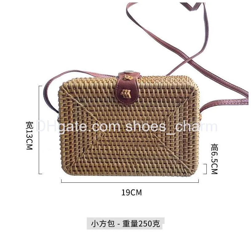 vine woven bags crossbody mini basket vintage art leather strap buckle bag