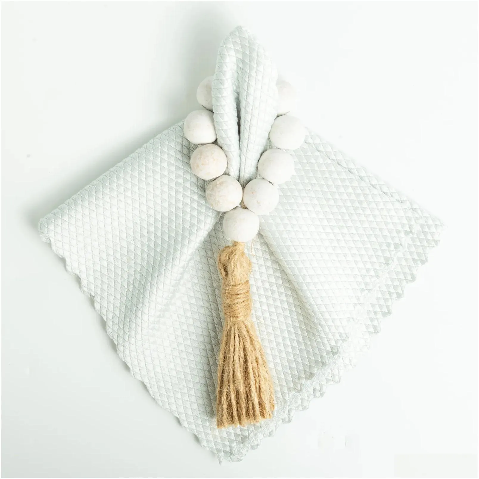 natural wooden beads napkin rings with tassels wedding dinner table decorations pastoral style plaid bead tassel napkin buckles bh8148