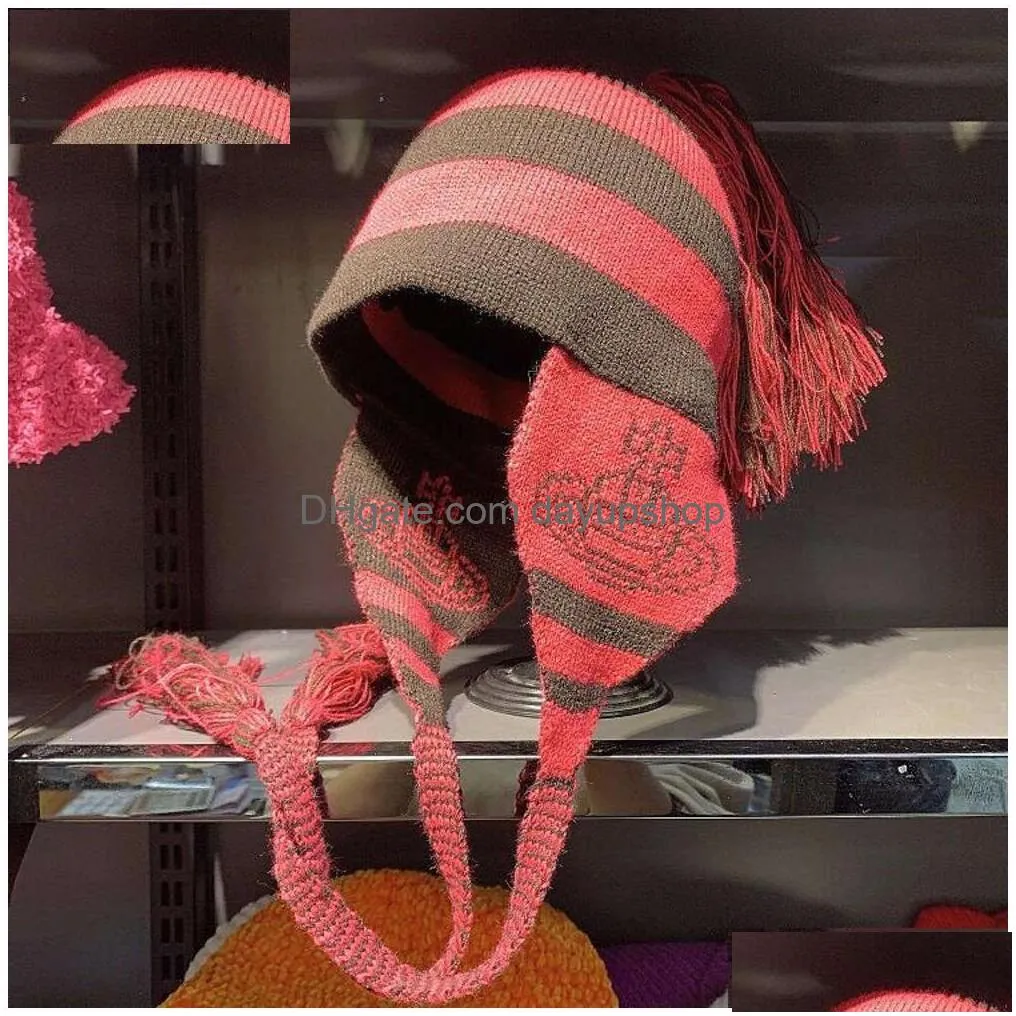 Designer Viviene Westwoods Cap  Zhenyi Cartoon West Empress Dowager Hat Female Tassel Show Face Small Ear Protection Dhsnr