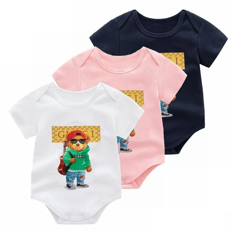 Rompers Baby Rompers Print Boy Clothes Short-Sleeve Jumpsuit Summer Onesie Infant Girls Newborn Clothings Drop Delivery Baby, Kids Mat Dh3Bd