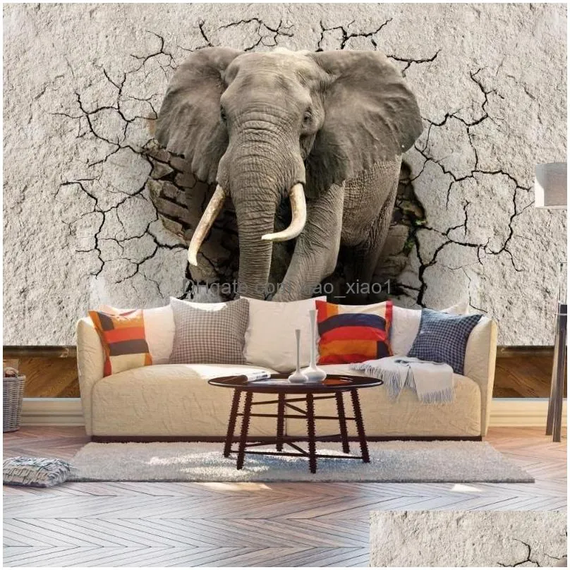 wallpapers custom 3d po wallpaper animal elephant broken wall mural living room bedroom waterproof home decor