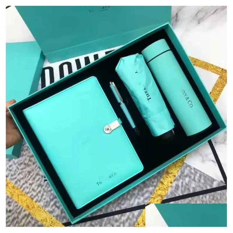 designer gift set blue gift box sun protection and uv protection umbrellaaddwater cupaddnotebookaddpen case box valentines day gift for