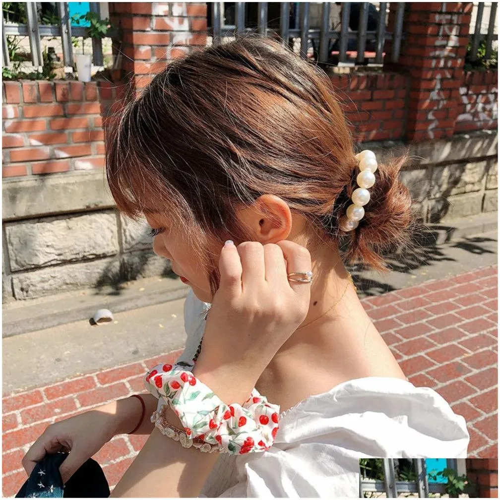 hair pins woman big pearl ties fashion korean style clips band scrunchies girls ponytail holders rubber band accessories 221107