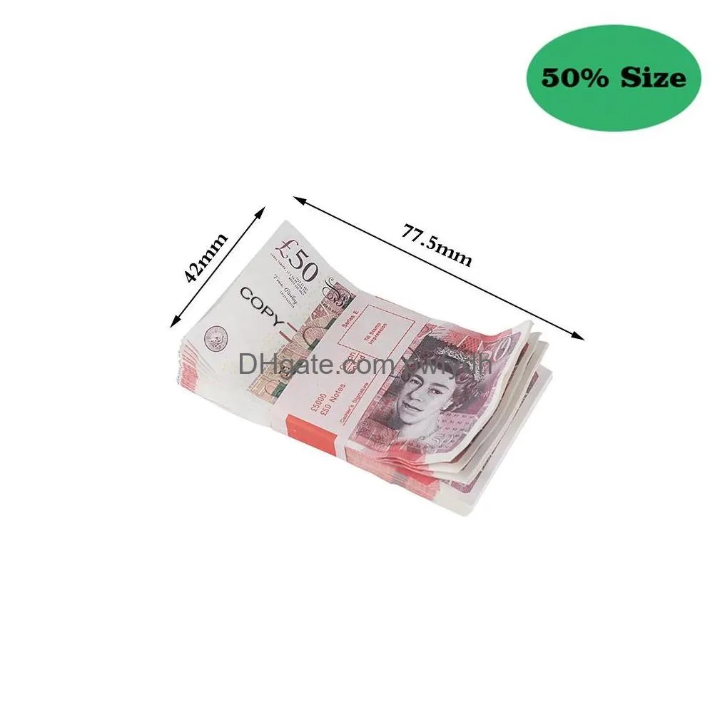 50% size aged prop money uk pounds gbp bank game 100 20 notes authentic film edition movies play fake cash casino p o booth props