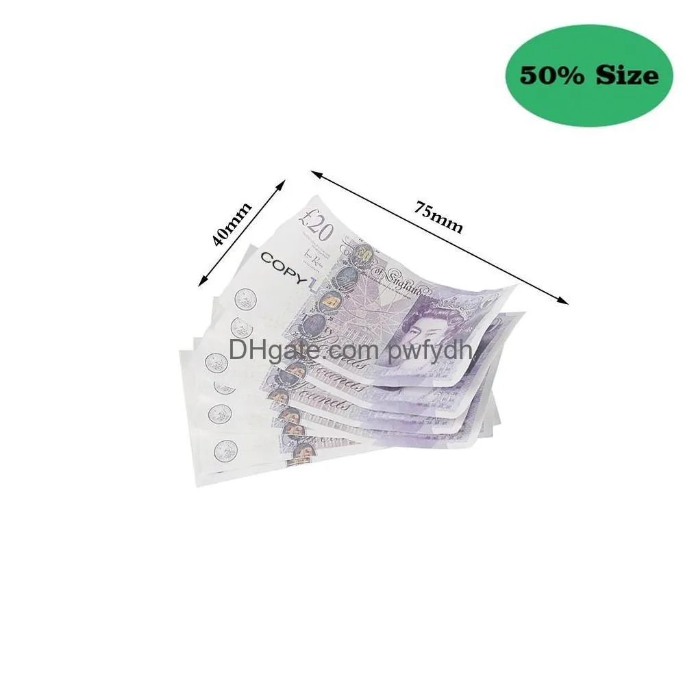 50% size aged prop money uk pounds gbp bank game 100 20 notes authentic film edition movies play fake cash casino p o booth props