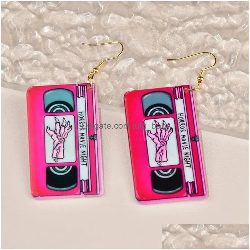 dangle earrings 1 pair of music tape radio pendant lets get spooky horror movie night acrylic jewelry accessory gift for friends