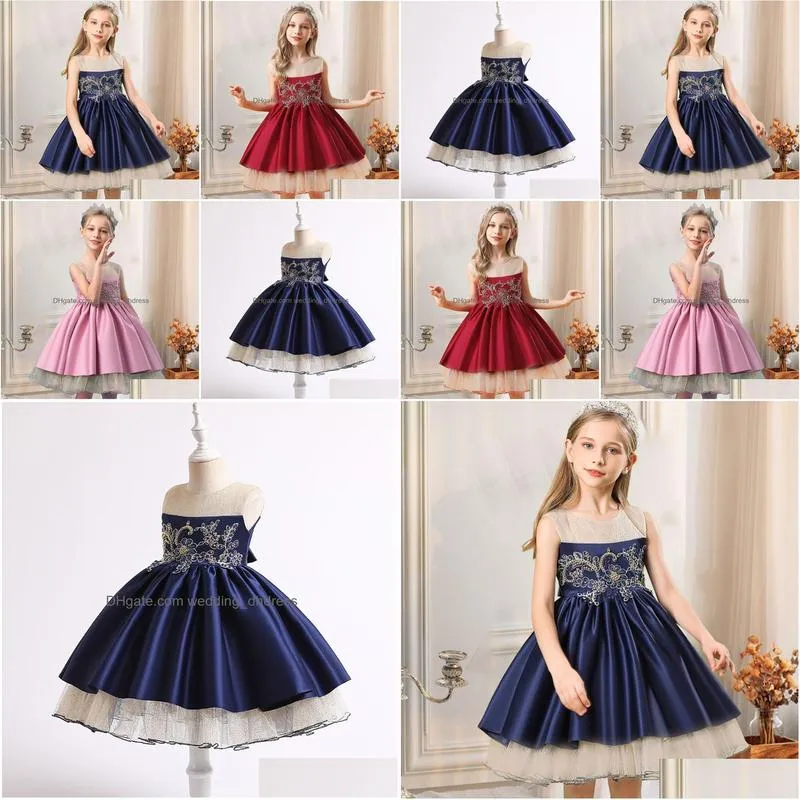 In Stock Flower Girl Dresses Girls Bead Children Tutu Elegant Party Wedding Princess Dress Christmas Prom Ball Gown Clothing 8 10 Y Dhztx