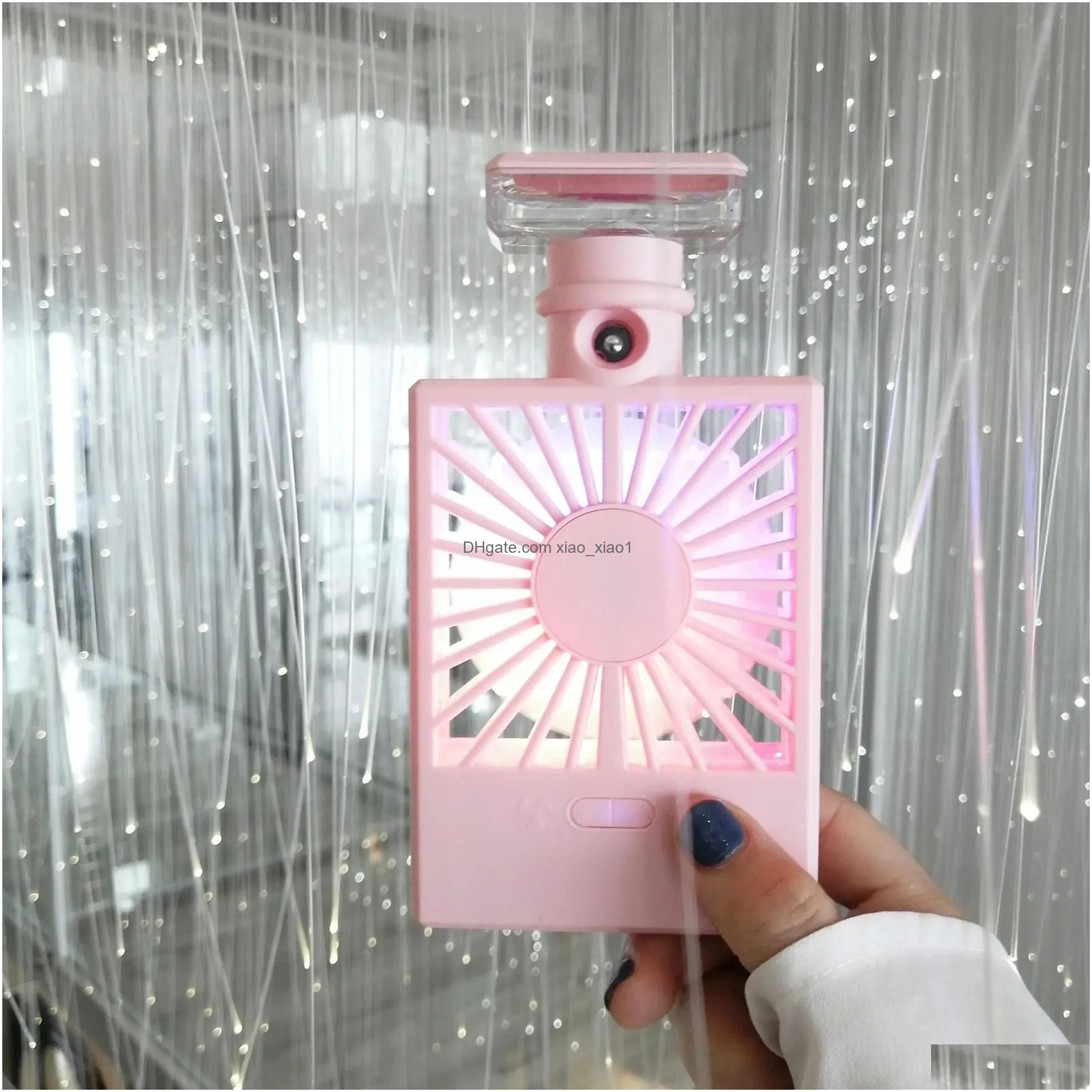 summer high fashion mini fan portable hand mini water spray air conditioner cool air cooler usb charging perfume shaped zz