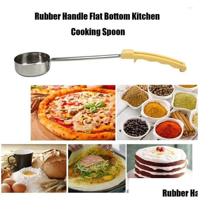 measuring tools pizza spread sauce ladle rubber handle flat bottom kitchen cooking spoon stainless steel stir soup -4 oz