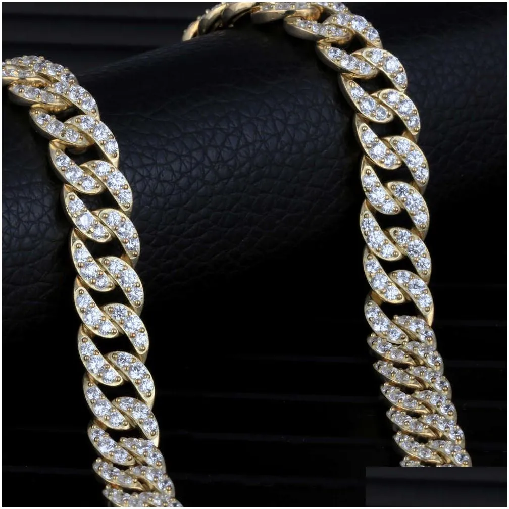 amuse 925 sterling silver vvs moissanite hip hop high quality  cuban link gold plated cuban link chain necklace