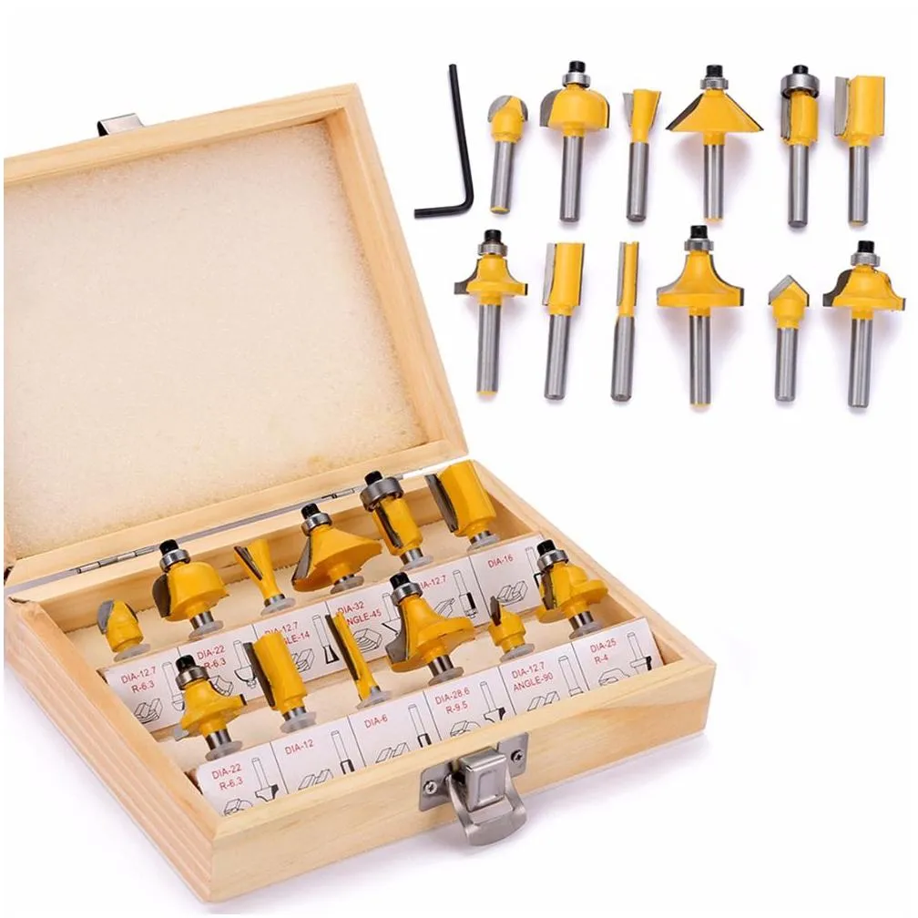 12pcs milling cutter router bit set 8mm wood cutter carbide shank mill woodworking trimming engraving carving cutting tools